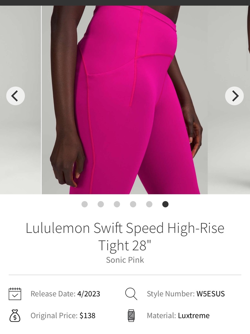 Lululemon Like New Sonic Pink Swift Speed HR Tight 28”